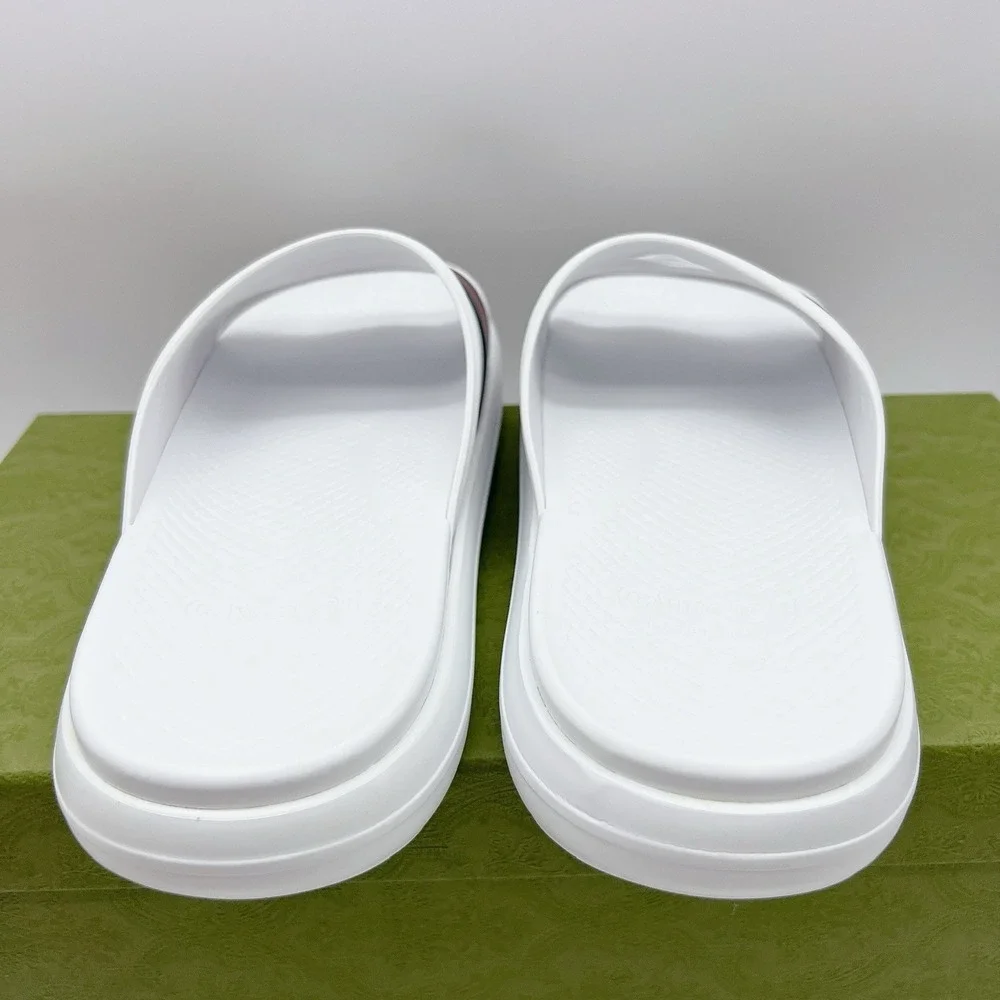 Gucci Men's Web ACE RUBBER Slide Sandals Pool White UK 13 US 13.5 NEW AUTHENTIC